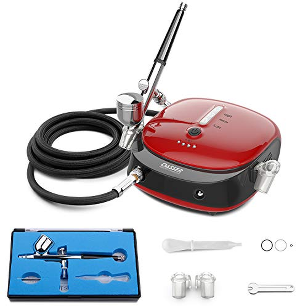 Oasser Airbrush Set Compressor Dual Action 3 Modes Rechargeable 1000mAh Battery 0,3mm Nozzle 7CC Cup Airbrush Gun for Model, Cak